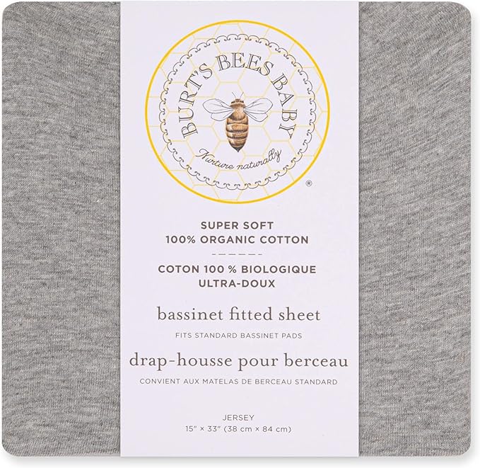 Burt's Bees Baby Bassinet Sheet, Fitted Unisex 100% Organic Jersey Cotton Bassinet Sheet for Standard Bassinet Mattress