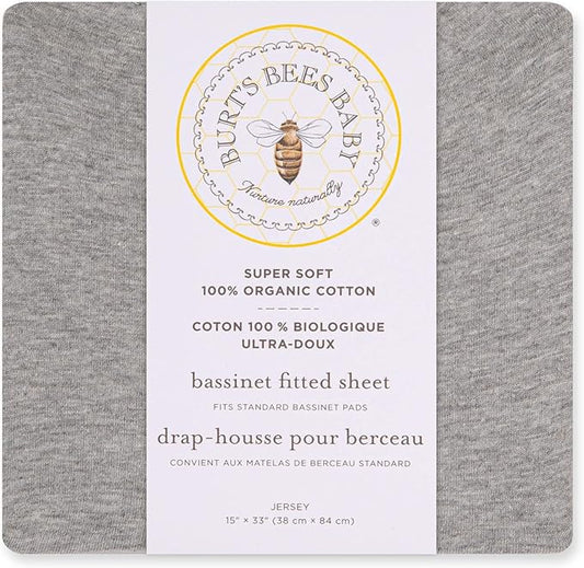 Burt's Bees Baby Bassinet Sheet, Fitted Unisex 100% Organic Jersey Cotton Bassinet Sheet for Standard Bassinet Mattress