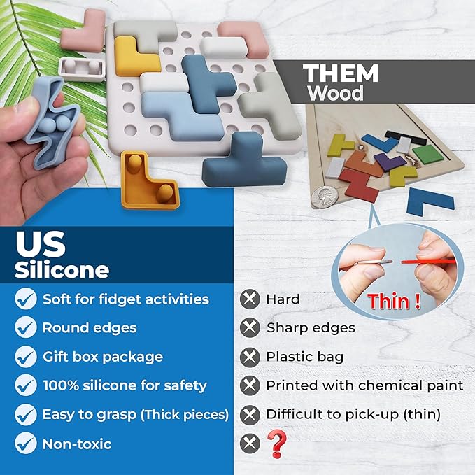 Jispring Silicone Tetris Puzzles with Templates, Montessori STEM Educational Sensory Toy for Kids, Intelligence Brain Teaser, Block Jigsaw Puzzle, 3D Russian Building Games