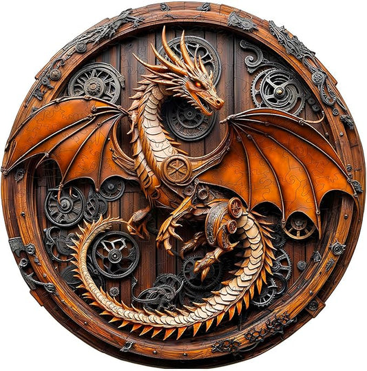KAAYEE Wooden Puzzles for Adults, 3D Vision Mechanical Dragon Wooden Jigsaw Puzzles Unique Shape Advanced Wood Puzzle Adult, Birthday Fathers Family Game (S-8.5 * 8.4in-100pcs)