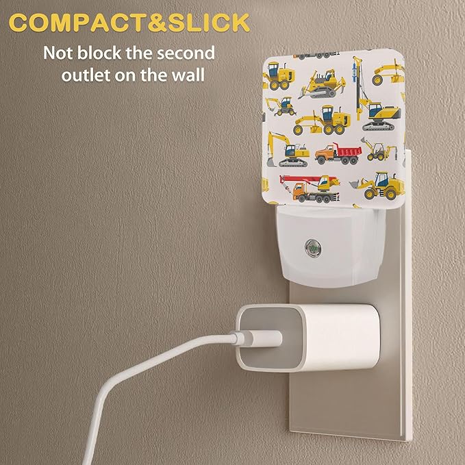 Tractor Night Light, Construction Machines Night Lights Plug Into Wall with Dusk to Dawn Sensor Wall Lamp, Nightlights for Bedroom, Bathroom, Hallway, Kitchen, Gifts Ideal for Girls Women