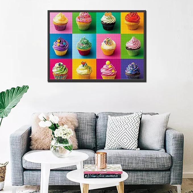 1000 Piece Jigsaw Puzzles for Adults,Different Fillings and Decorations Cupcakes Jigsaw Puzzles，Colorful Cupcakes Puzzle，Challenging Family Activity for Game Nights，Cupcake Dessert Puzzle Decor