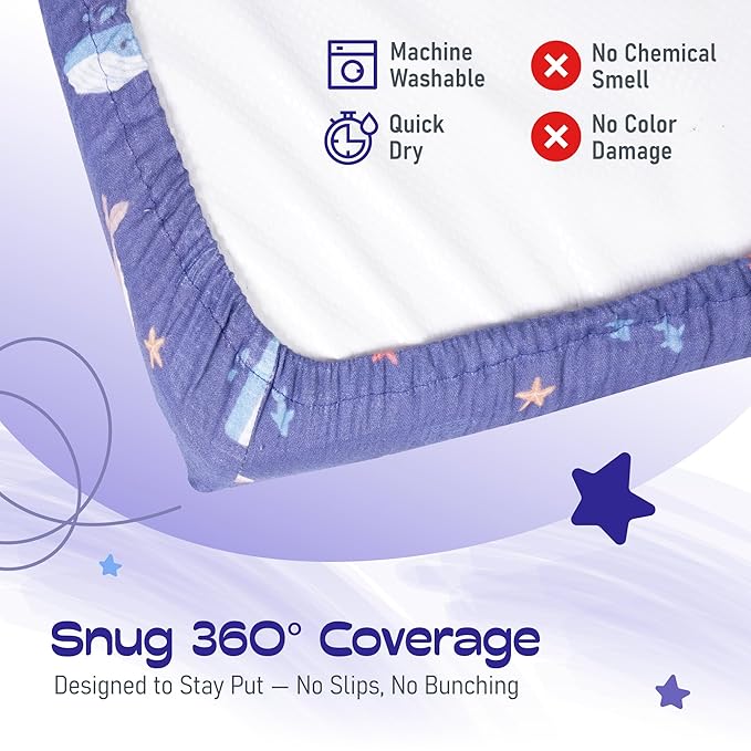 100% Muslin Changing Pad Cover Ultra Soft, Breathable, Secure Fit, Fade-Resistant Prints for Boys and Girls (Pack 2)