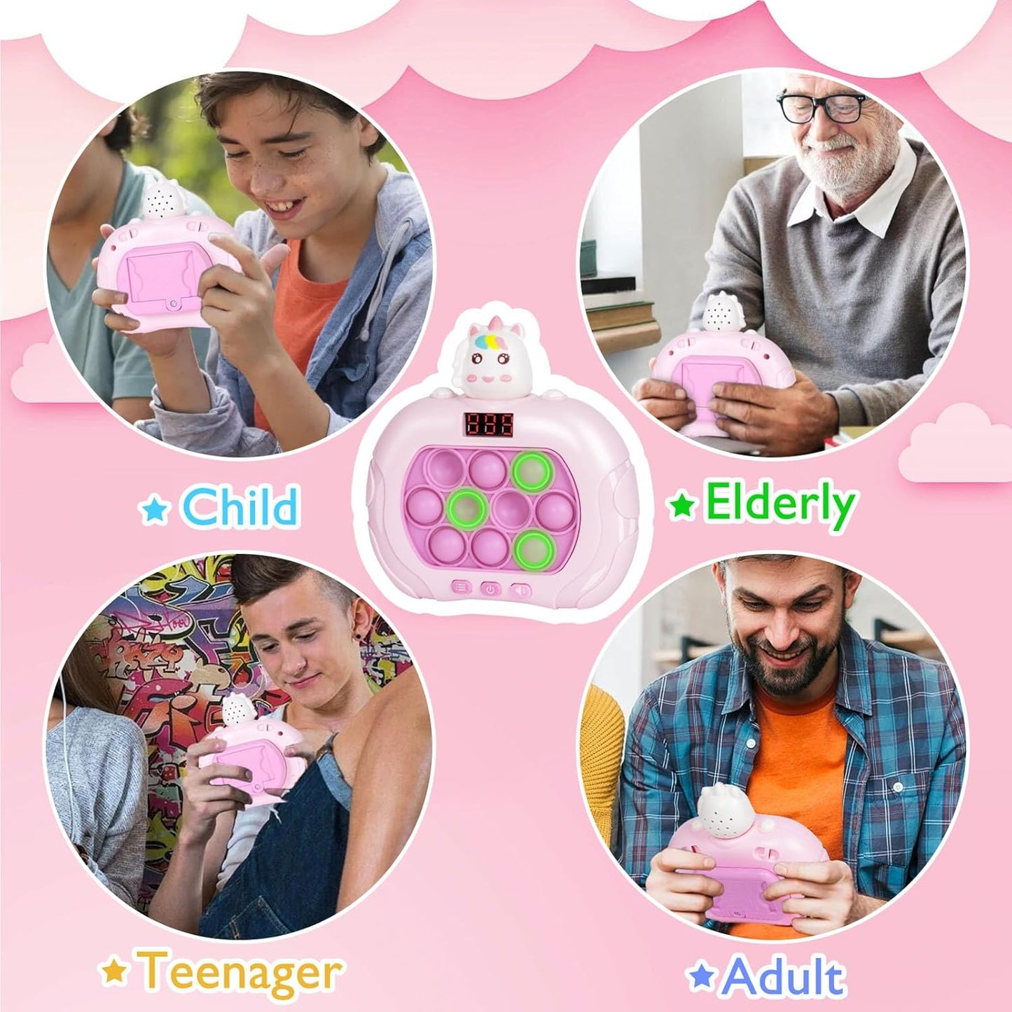 Fast Push Bubble Game with Score Level Display Light Up Pop Fidget Game with 6 Modes Sensory Fidget Toys for Christmas Birthday Party Gifts