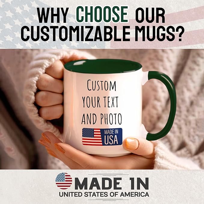 Custom Mug Upload Your Picture Personalized Coffee Mug with Photo Text Name Customized Cup Unique Ideas Gifts for Men Women Mom Dad Girlfriend Boyfriend Friend Family (Dark Green, 15oz)