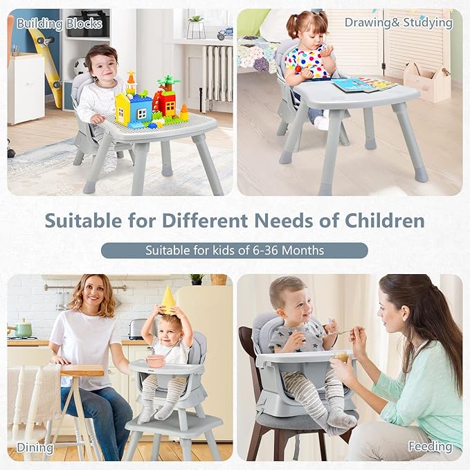 INFANS 8 in 1 Baby High Chair, Convertible Highchair for Babies and Toddlers, Infant Dining Booster Seat, Building Block Table, Kids Stool Table Chair Set with Removable Tray