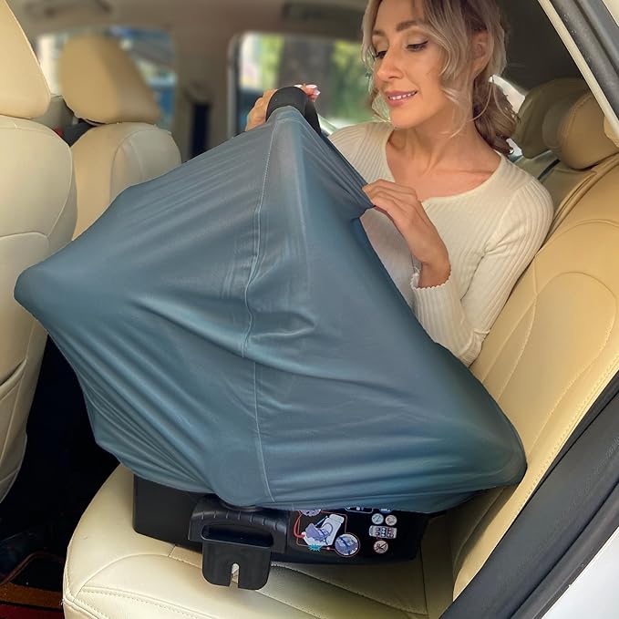 Breathable Car Seat Cover for Babies – Multi-Purpose Soft Rayon Nursing Cover for Breastfeeding, High Stretchy Infant Carseat Canopy, Stroller Cover (Smooth Rayon, Blue)