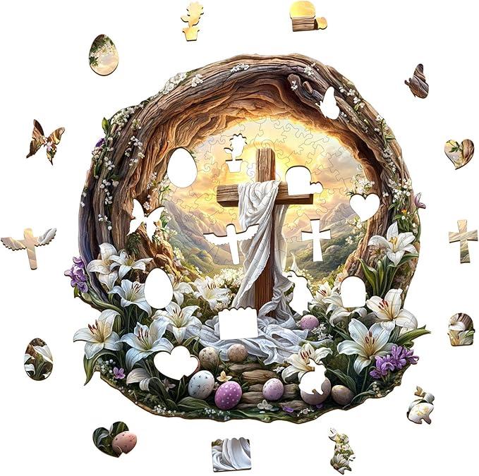 KAAYEE Wooden Puzzles for Adults, Holy Light Cross Wooden Jigsaw Puzzle 440 PCS Unique Shape Wood Puzzle Adult, 3D Effect Flat Puzzle Birthday Family Game (XL-17.3 * 17in)