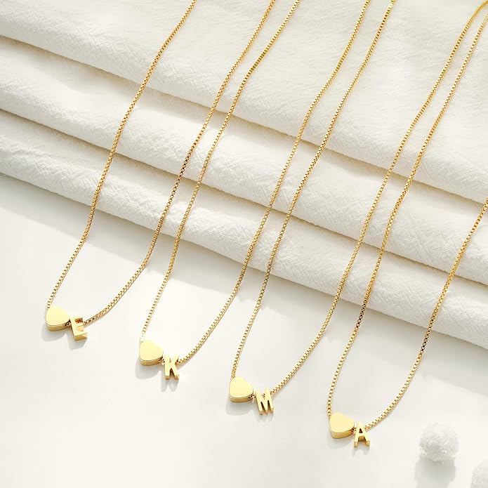 Gold Initial Necklaces for Women Girls, 18K Gold Plated Letter A-Z Heart Pendant Necklace Dainty Gold Initial Necklaces for Women Girls Birthday Gifts Jewelry