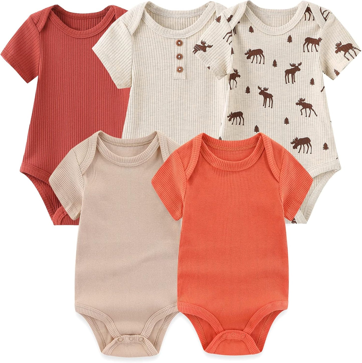 Newborn Baby Short Sleeve Bodysuit Cotton One-Piece Baby Clothes 5-Pack, 0-12 Months
