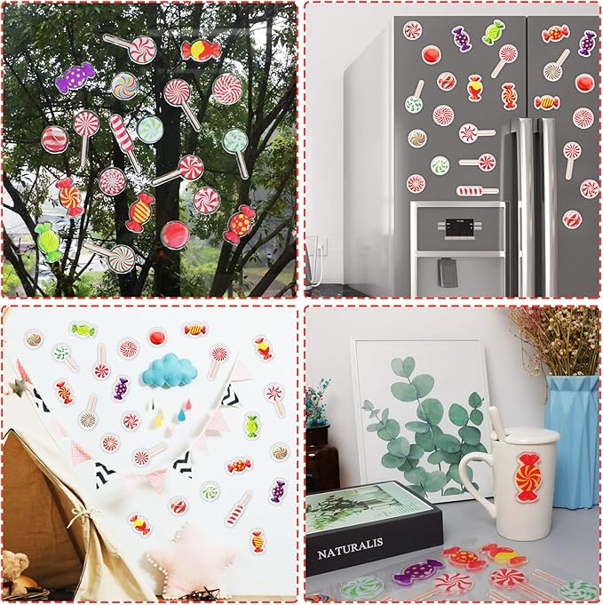 20 PCS Christmas Thick Gel Clings Winter Christmas Peppermint Window Gel Clings Decals Stickers for Kids Toddlers and Adults Home Airplane Classroom Nursery Christmas Holiday Party Supplies