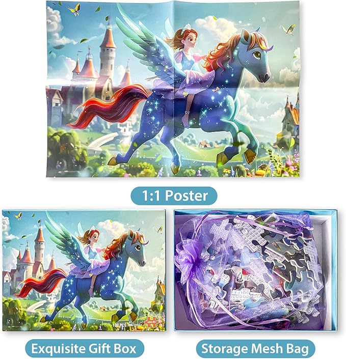 100 Piece Puzzles for Kids Ages 4-6 6-8 8-10 Princess Puzzle for Girls Large Piece Jigsaw Puzzles Kids Educational Gifts Children Learning Toys Cartoon