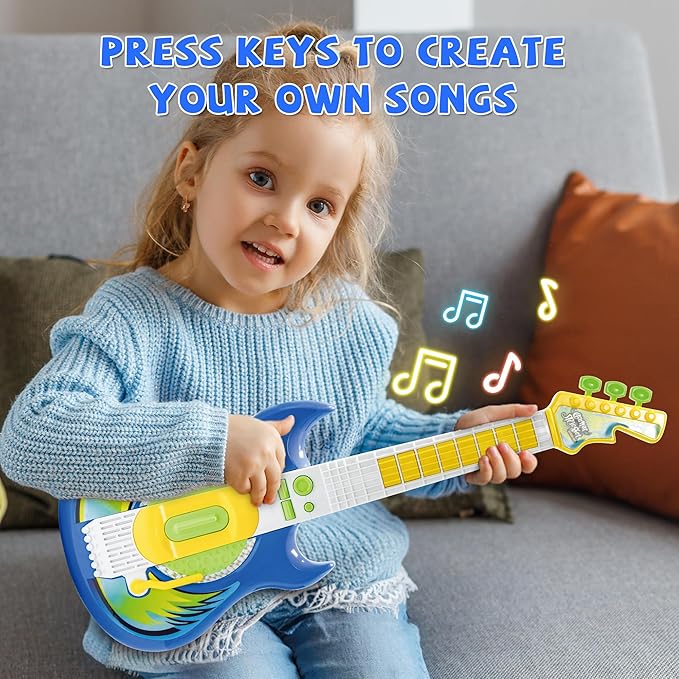Contixo TG4 Musical Guitar and Microphone Set for Kids, Blue Electric Guitar Toys Starter Kit with Adjustable Height Microphone Stand, Karaoke Toy for Boys, Girls, Toddlers Christmas Birthday Gift