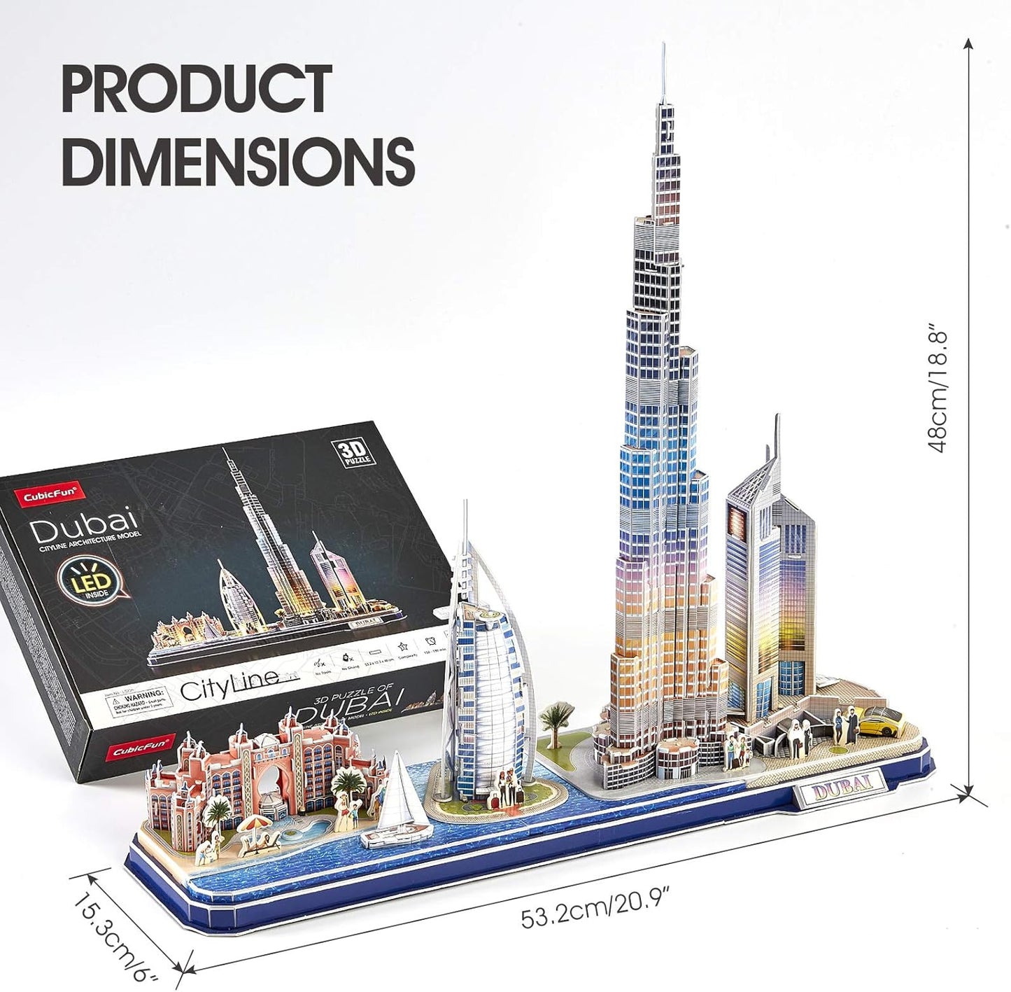 CubicFun 3D Puzzles for Kids Ages 8-10 LED Dubai Cityline, Arts and Crafts for Kids Ages 8-12 STEM Projects for Kids Ages 8-12 Gifts for 8 Year Old Toys for 8 Year Old Girls Lighting Architecture
