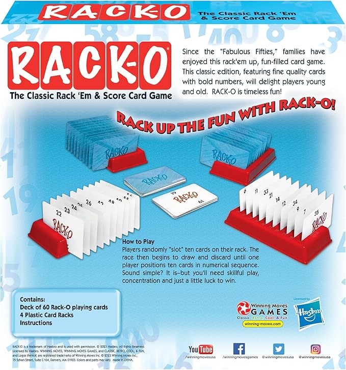 Rack-O Retro Game by Winning Moves Games USA, Classic Tabletop Game Enjoyed by Families Since the 1950's! Ages 8+, 2-4 Players (6122)