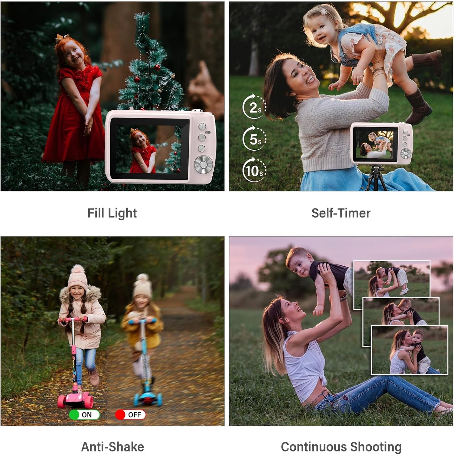 Digital Camera for 50MP FHD 1080P, Digital Point and Shoot Camera with 16X Zoom Anti Shake, Indoor&Outdoor Travel Compact Small Camera Gift for Boys Girls Kids Camera with 32GB Card, Pink