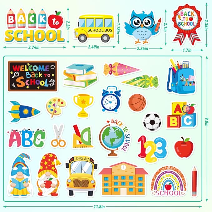 MARFOREVER 50 PCS Back to School Window Thick Gel Clings Stickers Reusable School Window Clings Decals for Welcome Back to School Party Supplies Wall Glass Blackboard Decorations