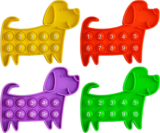 Ten Frame Math Manipulatives - Push Pop Fidget Toy with Puppy Dog Appearance for Kindergarten Classroom, an Educational Sensory Toy for Kids and Teachers, 4 Pack Set Included