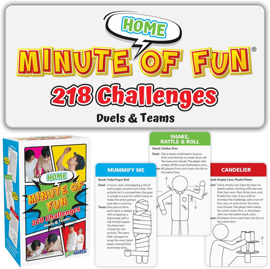 Funwares Minute of Fun Game - Minute to Win It Games for Kids, Adults, Teens, Families, Game Night, Gift for Home, Birthdays, or Travel. 2-12 Players! Home Edition, 218 Challenges!
