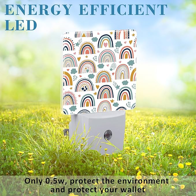 Night Light for Kids Girls Boys, Cute Boho Rainbows LED Night Light Plug into Wall with Dusk to Dawn Sensor for Room Decor, Hallway, Kitchen, Bathroom, Nursery, Stairs