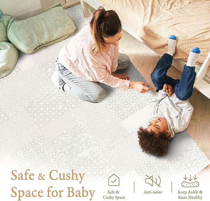 Popsykosy Premium Exercise & Baby Foam Play Mats - Stylish & Large Non-Toxic Puzzle Floor Mat - 6 Tiles - Spacious 6ft x 4ft - Peel-Resistant Reinforced Version - Soft, Thick, Waterproof -Totem Beige