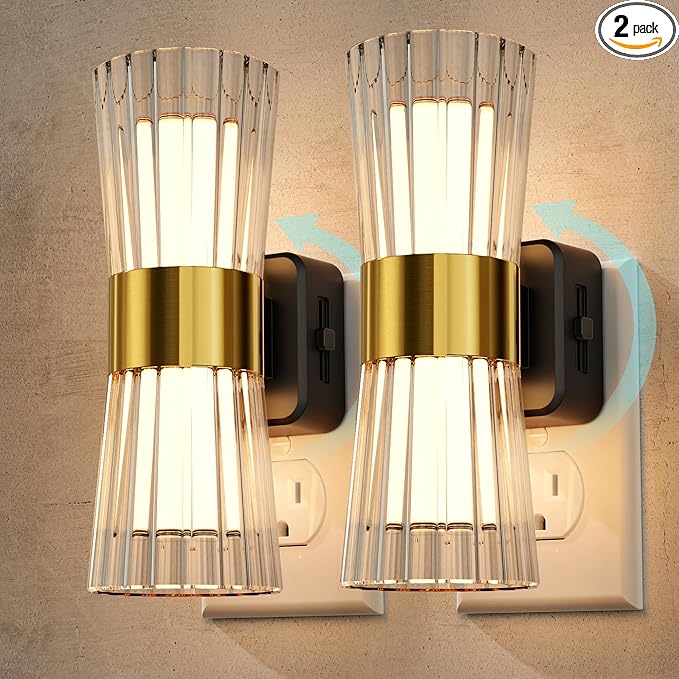 Night Light Plug into Wall, 2 Pack, 320° Rotation Night Light with Dusk to Dawn Light Sensor, Soft White 3000K, 0-100LM Adjustable Brightness, Unique Elegant Design for Use in Bedroom, Hallways