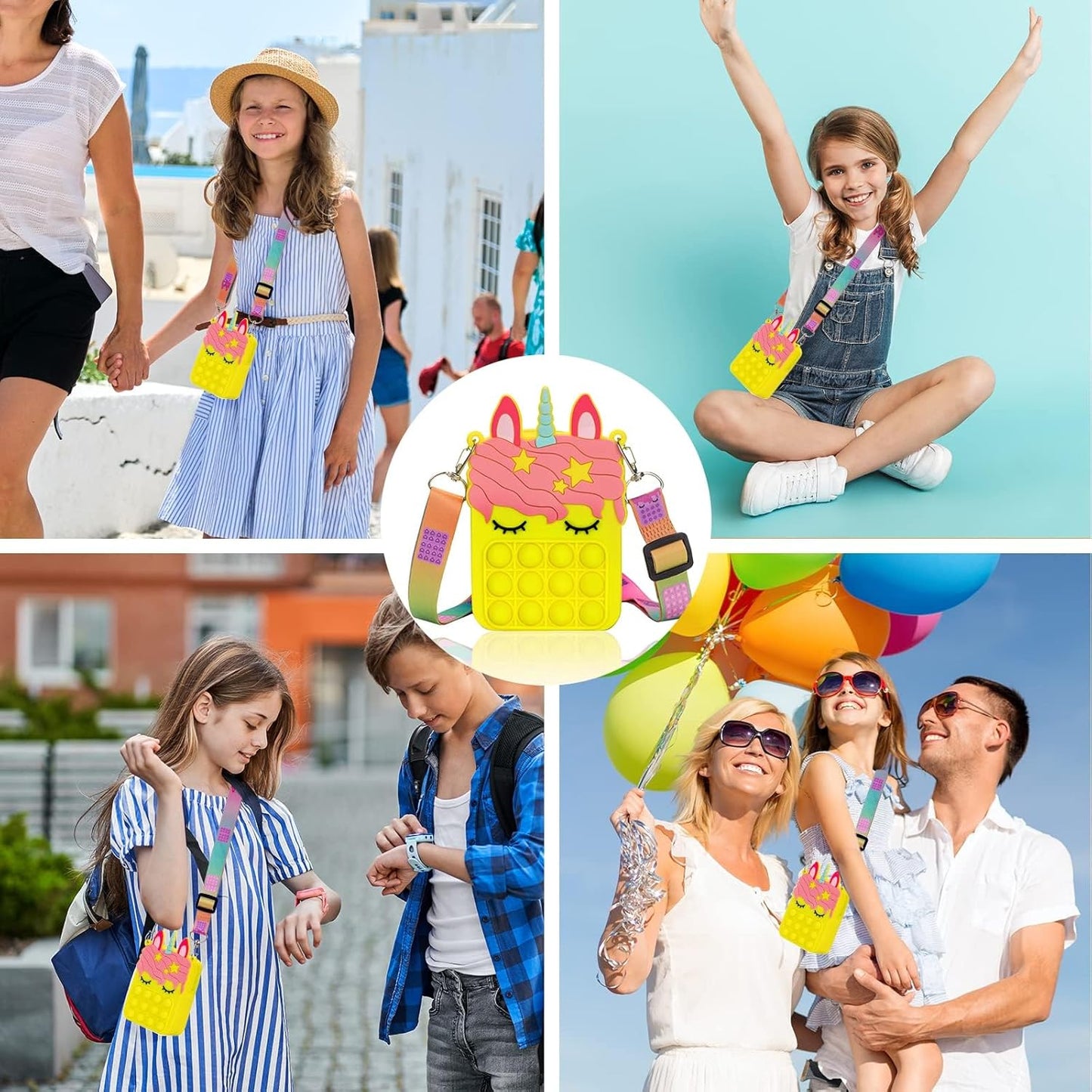 civan Mini Yellow Pop Purse for Girls Boys Crossbody, 2 in 1 Pop Bag Fidget Purse Toy Push Bubble Handbags, Silicone Sensory Toys Messenger Bag for Kids Birthday Gift Cartoon Bag Toy for Students Kids