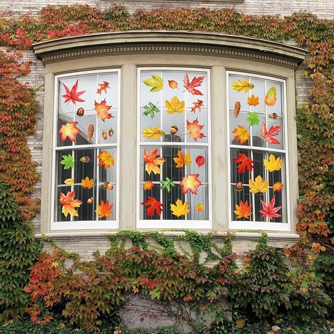 6 Sheets Thanksgiving Window Clings Stickers Maple Leaves Decoration Designs Thanksgiving Day Autumn Window Clings Fall Leaves Window Stickers Party Home Office Shop Decorations Supplies