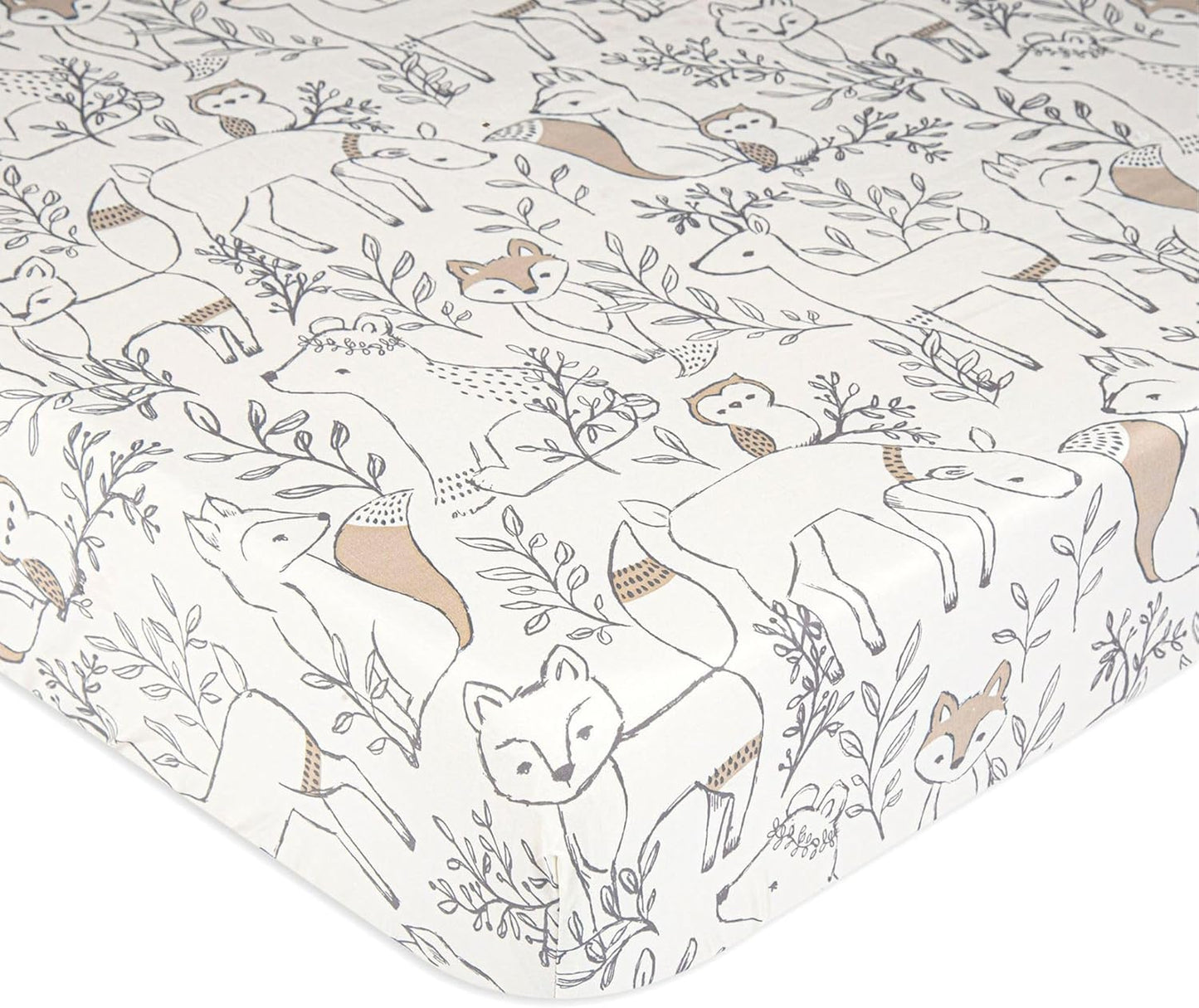 Crane Baby 100% Cotton Sateen Fitted Baby Sheets, Breathable, Fits 28X52 Standard Mattress, Gender Neutral Bedding, Woodland Animal Crib Sheet
