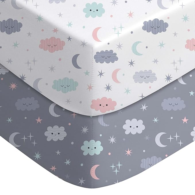 Yoofoss Baby Crib Sheets for Boys Girls, Fitted Crib Sheet 2 Pack for Standard Crib and Toddler Mattress, Super Soft Microfiber Baby Sheet 28x52x8in(Cloud)