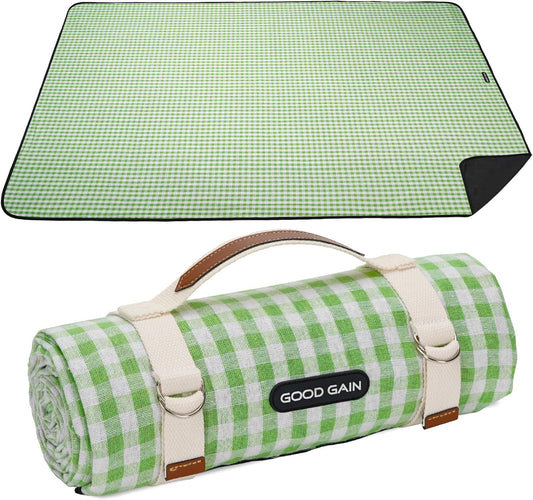 G GOOD GAIN Picnic Blankets Outdoor Extra Large - Waterproof Picnic Blanket with Carry Strap | Machine Washable Picnic Mat with Sandproof Backing for Park, Grass, Camping, Hiking, Concerts (Lime)