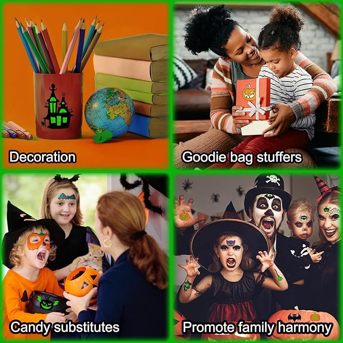 JCFIRE Glow Halloween Party Supplies, Halloween Temporary Tattoos for Kids Party Favors, Birthday Party Decorations Activities Games Accessories, Goodie Bags Fillers