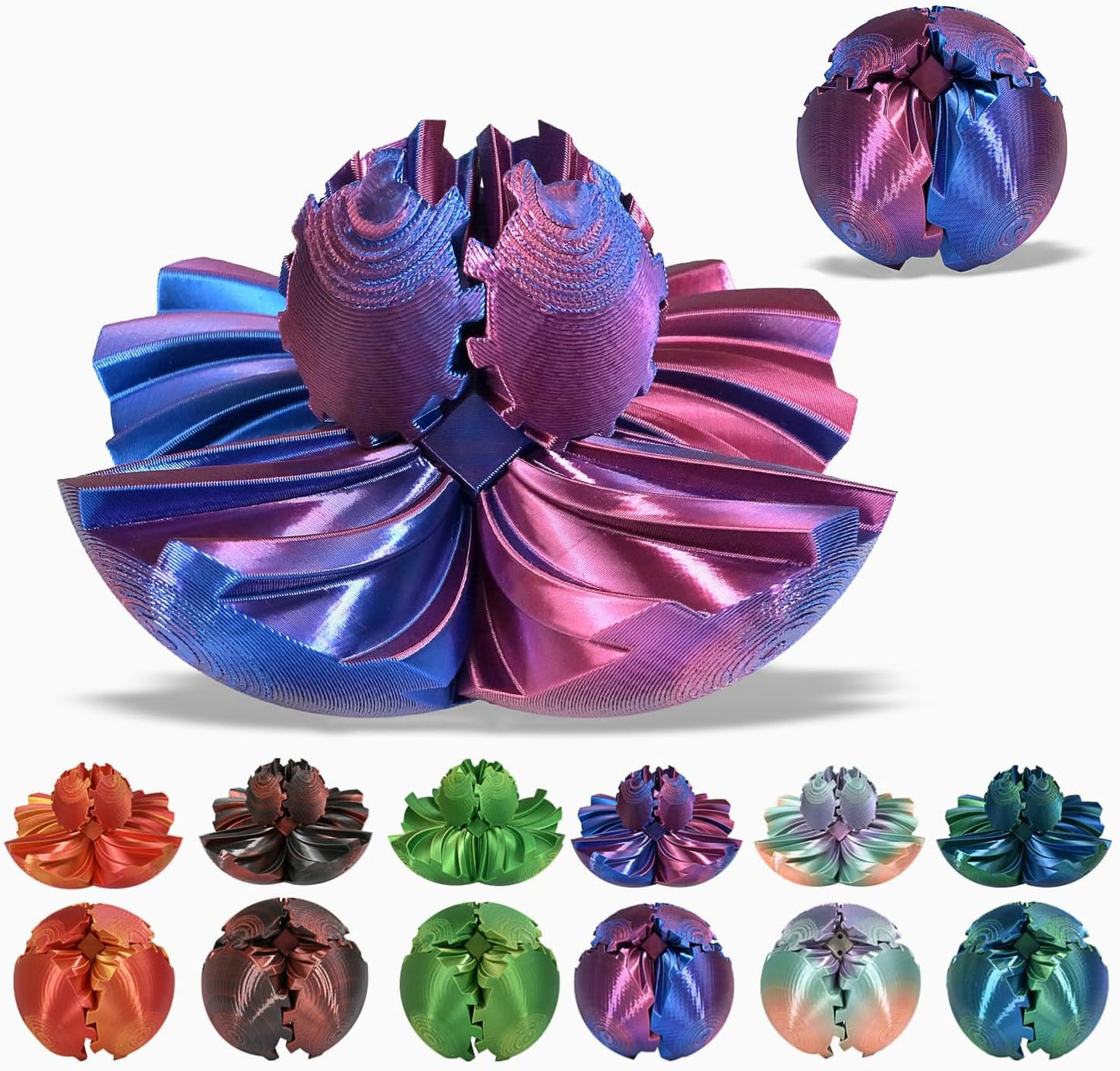 3D Printed Gear Ball, Gear Sphere Fidget Toy Stress Relif Toy for ADHD, Anxiety Relaxing Toy for Adults at Work/Study/Travel, Twisted Blue-Purple