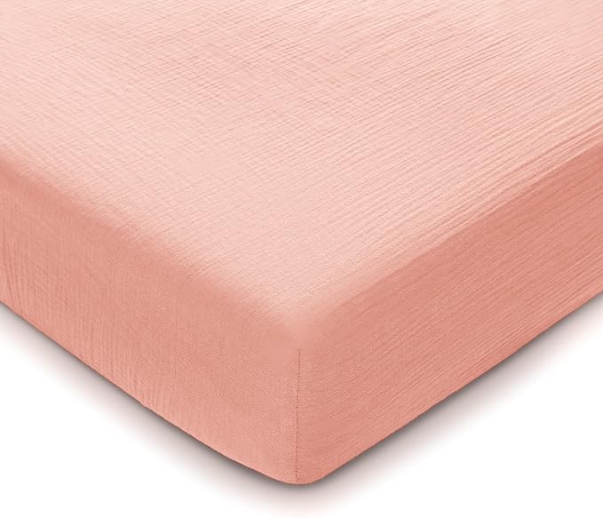 Comfy Cubs 100% Muslin Cotton Fitted Crib Sheet - Soft, Standard & Breathable Crib Sheets for Toddler Mattress - Snug Fit, Secure Elastic with Beautiful Packaging for Boys & Girls - Lace Pink