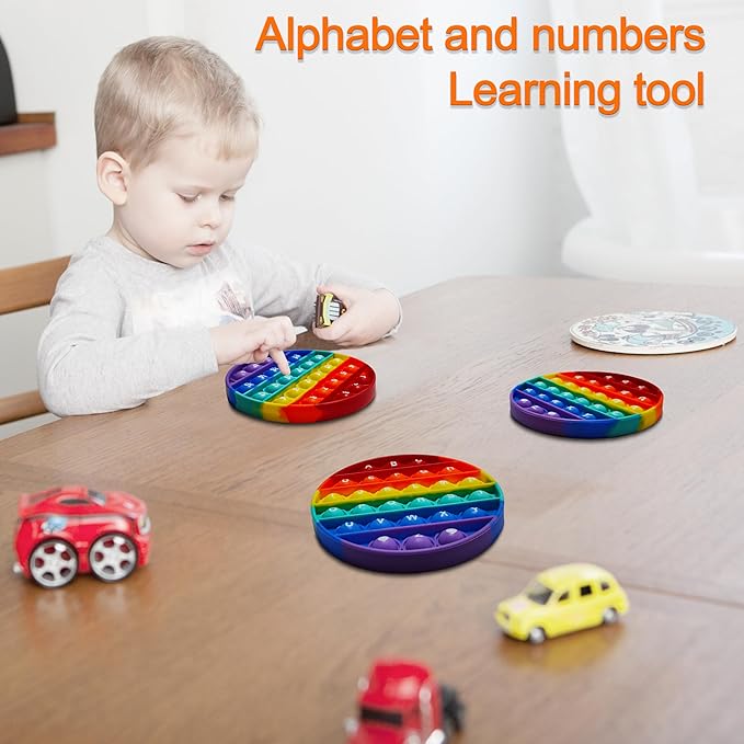 Alphabet Pop Fidget Toy Letters ABC Numbers Learning and Educational Toy Round Sensory Toys Popper Games Gift for Kids ADHD 4 Packs Double Side(2 Phonetics Numbers and 2 Uppercase Lowercase)