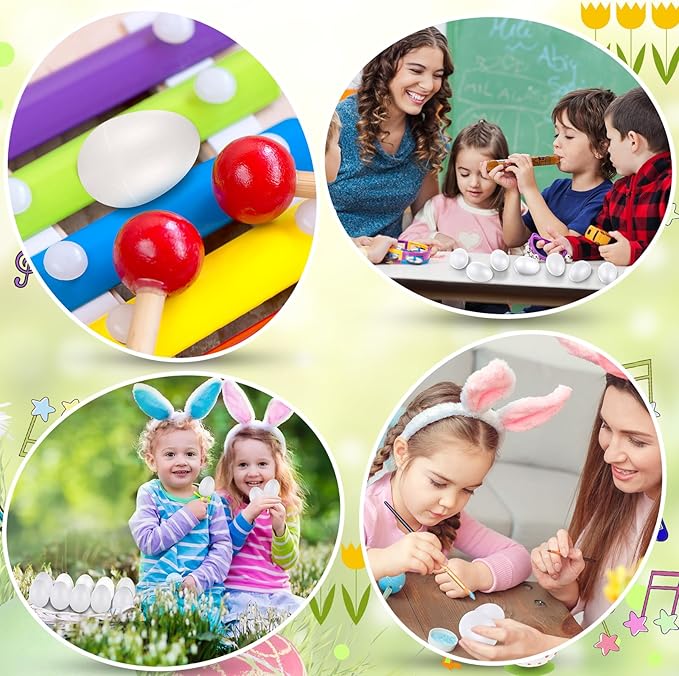 Yeshone 100 Pieces Egg Shakers Musical Instruments Percussion Maracas Egg for Kids Toys Plastic Easter Shaker for Learning DIY Painting, Classroom Music, Rhythm(White)