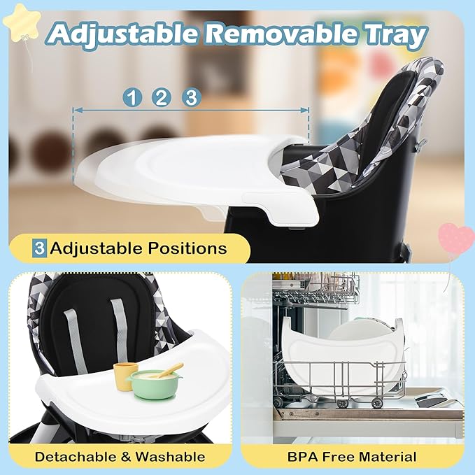 Xilingol 15-in-1 Convertible High Chair, 2-in-1 Baby Highchair & Activity Center W/Toys, Booster Seat | Building Block Table | Toddler Chair W/Removable Tray & 5-Point Harness & 2-Layer Cushion(Black)