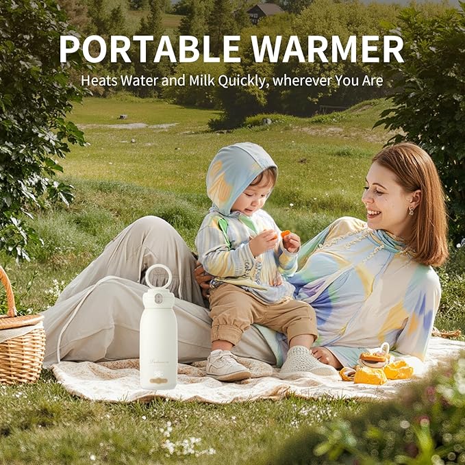 Portable Milk Warmer for Travel: 17 OZ 120W Fast Heating for Breast Milk Formula & Water - Portable Milk Warmer for Baby, Fast Charging & Long Battery Life for Outdoor Airplane Car Journey