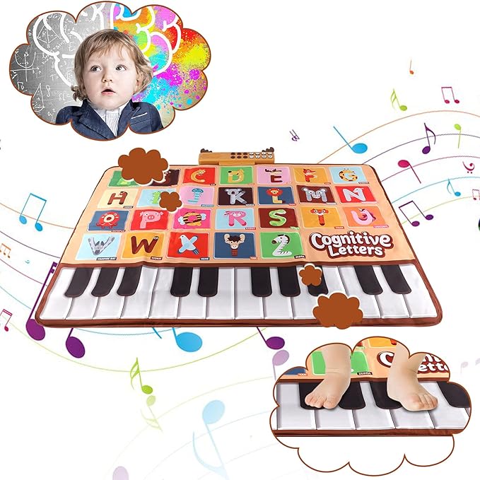 Bluejay Baby Piano Mat, Musical Keyboard Learning Toys with 26 Letters, Electronic Music Animal Touch Play Mat Toddler Toys Gifts for Boys and Girls 1 2 3 Year Old