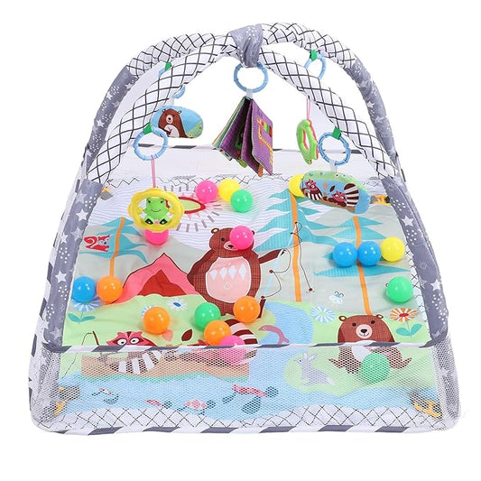 Baby Gym Play Mat, Cotton Playmats & Floor Gyms Portable Tummy Time Mat with 20Pcs Soft Ocean Balls Hanging Toys, Baby Mats for Floor Play