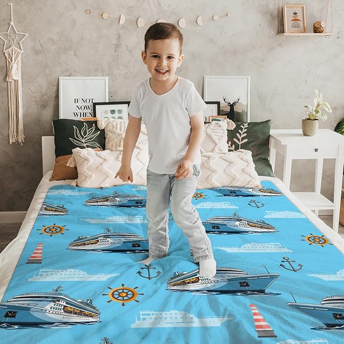 Boys Blanket Ship Throw Blankets Gift for Kids Adults Birthday, 40x50 Inches Lightweight Soft All Season Throw for Sofa Couch Bed Office Car
