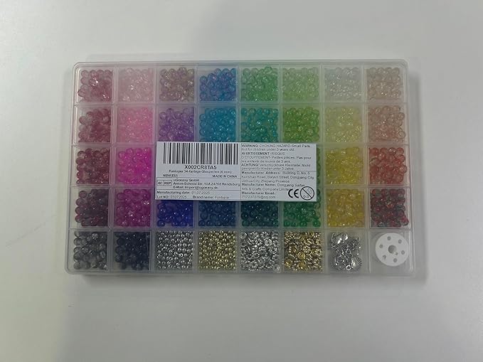 Funtopia Glass Beads Bracelet Making Kit, 1396pcs 6mm Crackle Glass Beads for Jewelry Making, 34 Colors Round Crystal Beads for Bracelets DIY Crafts with Spacer Beads and Charms