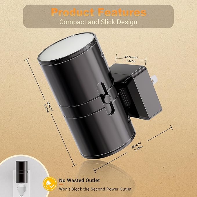 JandCase Night Light, LED Night Lights Plug into Wall, 2 Pack Automatic Nightlight with Light Sensor, 3000K Soft White 0-100LM Dimmable Modern Nightlight for Kids Bedroom Hallway