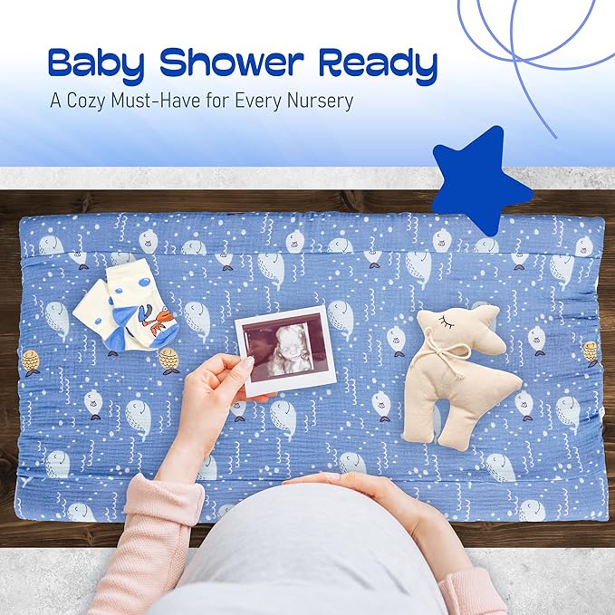 100% Muslin Changing Pad Cover Ultra Soft, Breathable, Secure Fit, Fade-Resistant Prints for Boys and Girls (Pack 2)