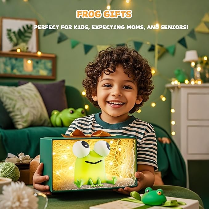 Cute Frog Night Light, LED Silicone Squishy Novelty Animal Lamp,3 Levels Dimmable/Timer Nursery Nightlight for Kids, Rechargeable Touch Bedside Lamp, Bedroom/Dorm Decor, Baby Boys Girls Gifts