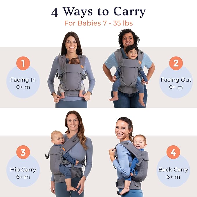 Beco Baby Carrier Gemini Newborn to Toddler - Front, Back and Hip Seat Carrier, Baby Carrier Backpack & Baby Front Carrier with Adjustable Seat, Ergonomic Baby Holder Carrier 7-35lbs (Blue Linen)