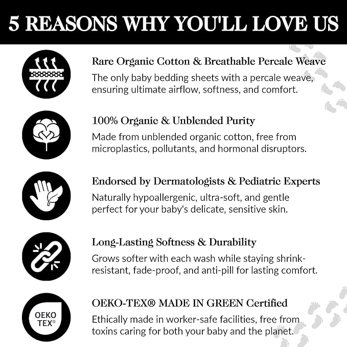 100% Organic Cotton Mini Crib Sheets (3-Pack) - GOTS Certified - Breathable Pack n Play Sheets Fitted - Double-Elastic for Secure Fit, Extra Protection for Your Baby - Gender-Neutral Prints (27"x39")