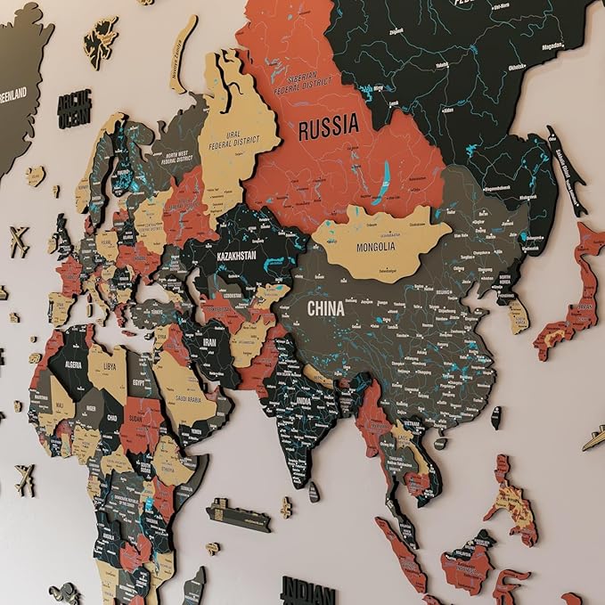 Colorfull Worlds 3D Wooden World Map Wall Art - Premium Multicolored World Travel Map for Wall Decor with Push Pins- Ideal Housewarming Gift & Travel Tracker (XXLarge, Sage)