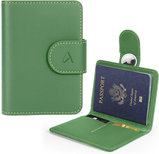 ALLIVE Rfid Passport Holder for Travel, Women, Rfid Passport Cover Wallet, Genuine Leather Passport Holder for Travel with AirTag Hidden, Airport Essentials, Travel Gifts (Avocado Green)