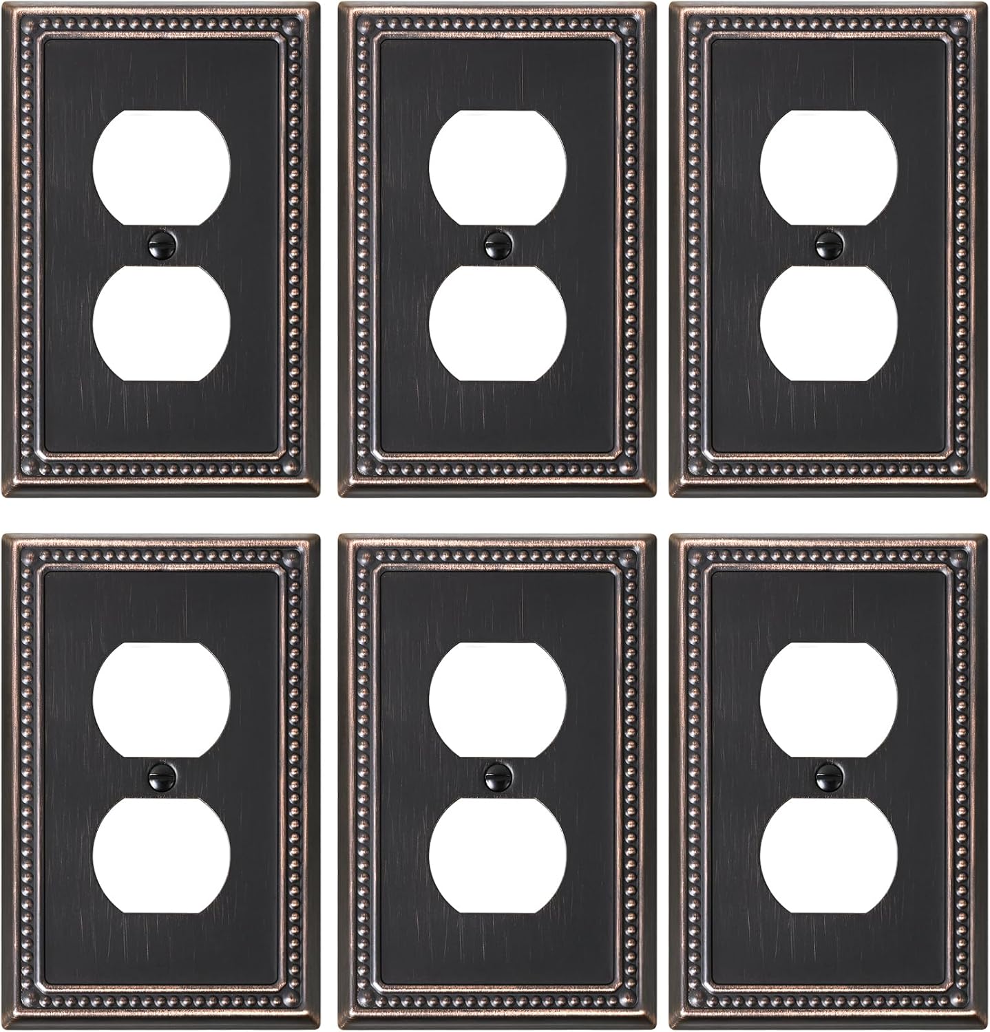 6-Pack Duplex Outlet Cover Plate, Aged Bronze Metal Wall Plates for Electrical Outlets, 1 Gang Receptacle Light Switch Cover, Pearls Decorative Switch Plates and Outlet Covers